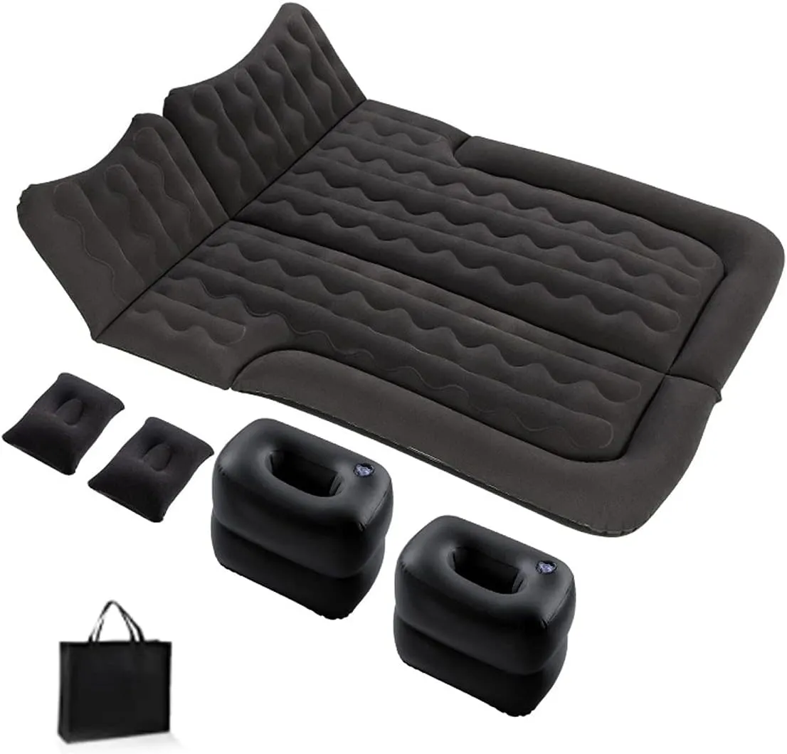 Portable Inflatable Car Air Mattress Bed Backseat with Pump with 3 Nozzles and Pillows for Outdoor Self-Driving Travel Camping for SUV RV Truck Minivan/Compact Double or Single Size