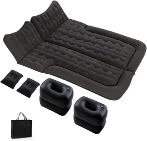 Portable Inflatable Car Air Mattress Bed Backseat with Pump with 3 Nozzles and Pillows for Outdoor Self-Driving Travel Camping for SUV RV Truck Minivan/Compact Double or Single Size