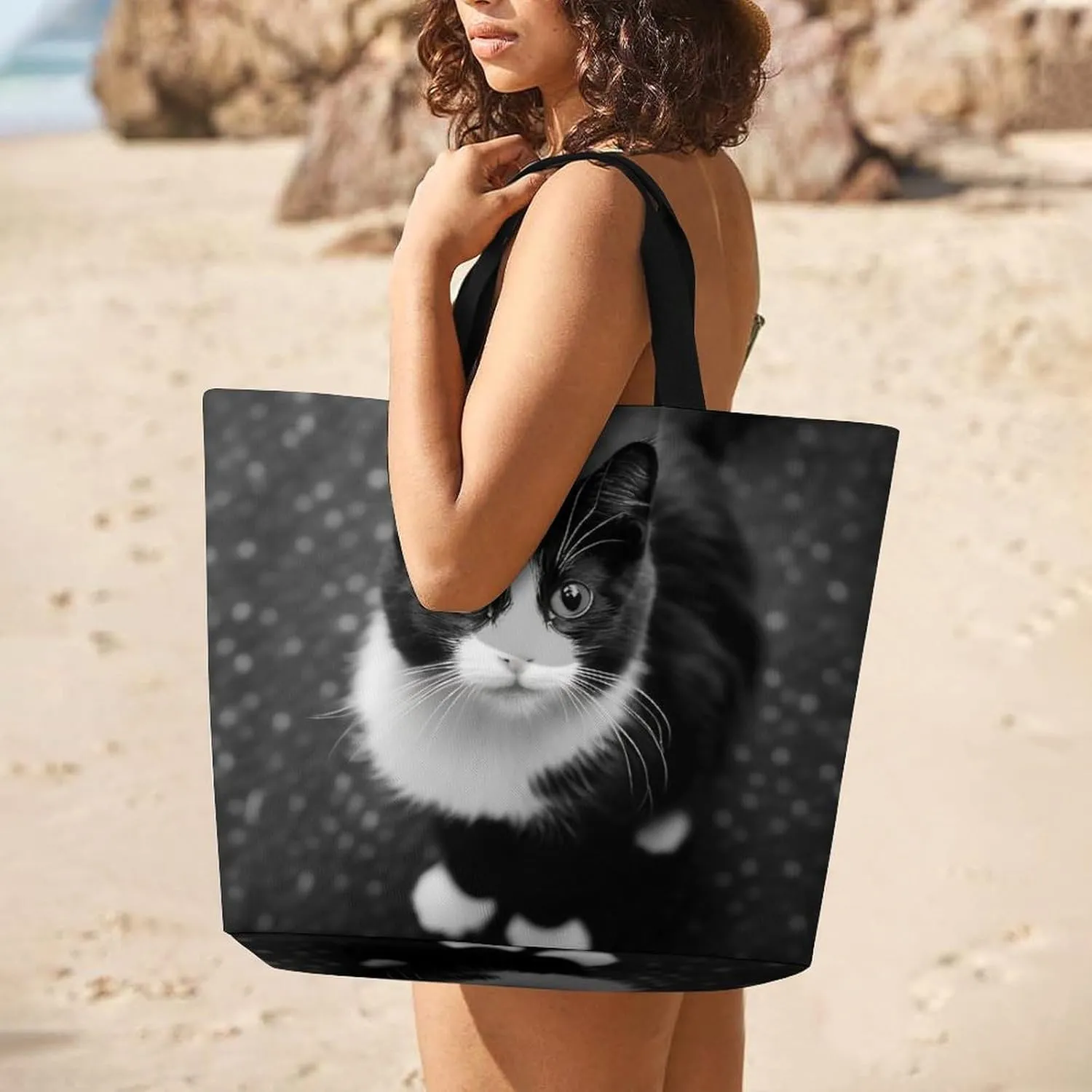 Portable Large Tote Bag for Women, Reusable Grocery Shoulder Bag Multipurpose Shopping Bags