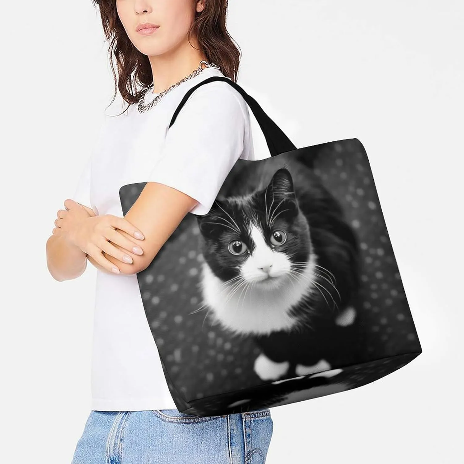 Portable Large Tote Bag for Women, Reusable Grocery Shoulder Bag Multipurpose Shopping Bags