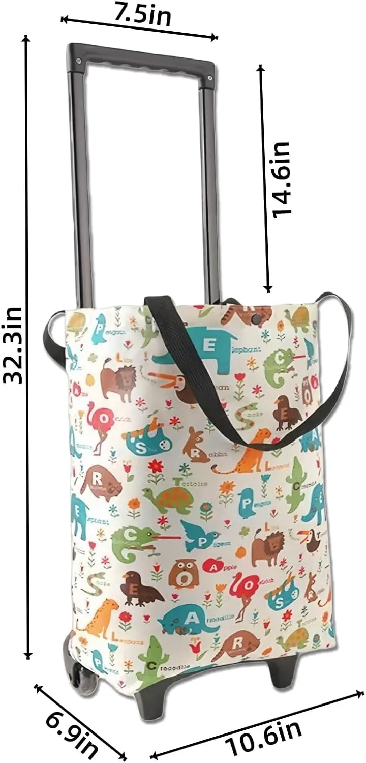 Portable Shopping cart Foldable with Wheels,Folding Shopping Cart Tote Bag Trolley Grocery Carts for Outdoors Reusable Grocery Bags Travel Bag (Beige)