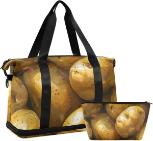 Potatoes. Realistic. Travel Tote Gym Bag Large Carry On Airport Bag with Toiletry Bag for Trip Foldable