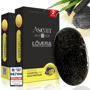 Premium 2X African Black Soap – Activated Charcoal 24K Gold & Vitamin C – Handmade Natural Bar for Face & Body Deep Cleansing Acne & Blemish Control