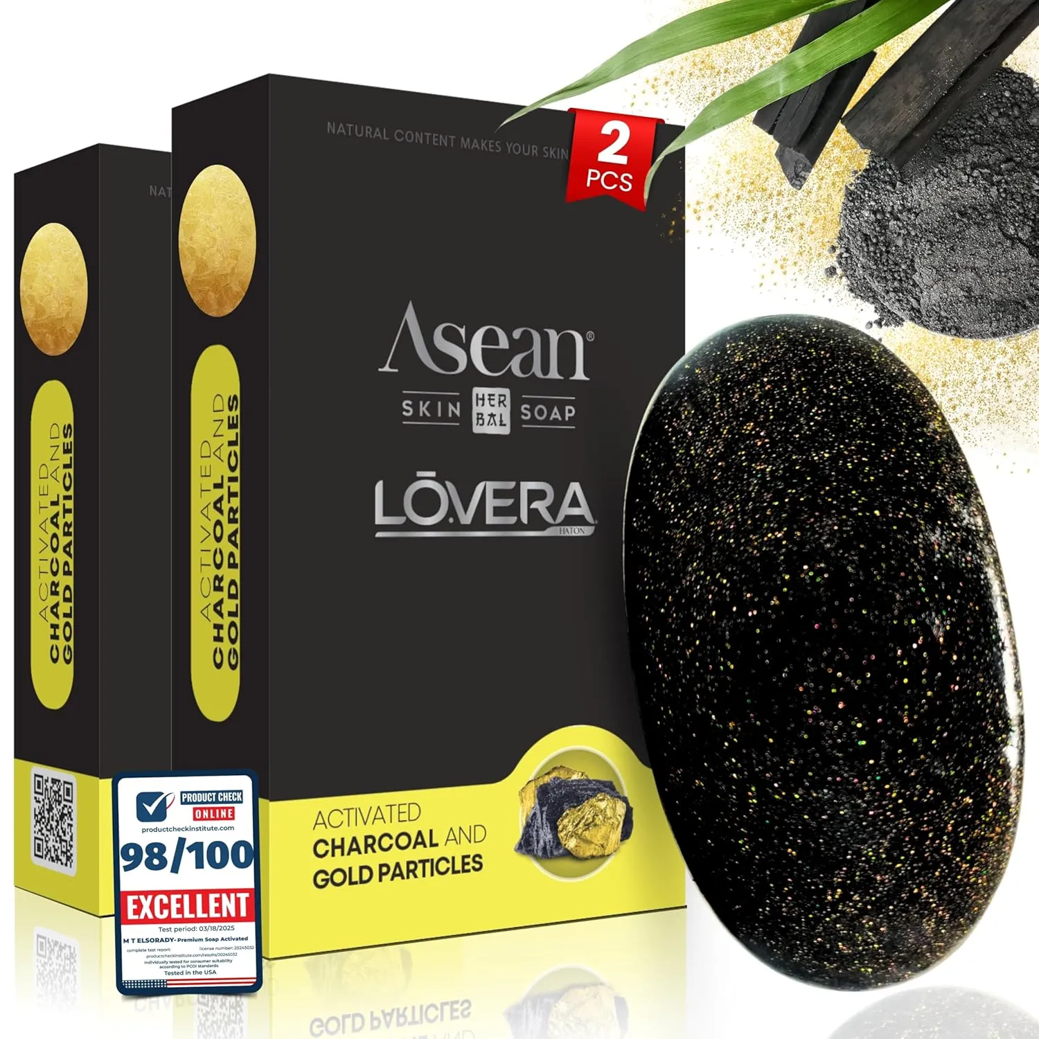 Premium 2X African Black Soap – Activated Charcoal 24K Gold & Vitamin C – Handmade Natural Bar for Face & Body Deep Cleansing Acne & Blemish Control
