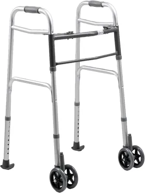 Premium Folding Walker with Wheels, 5" Auto Brake Double Front Wheel Walker, Lightweight Walkers for Seniors, Durable Aluminum Frame, Adjustable Height, Supports Up to 400lbs, Aluminum Gray