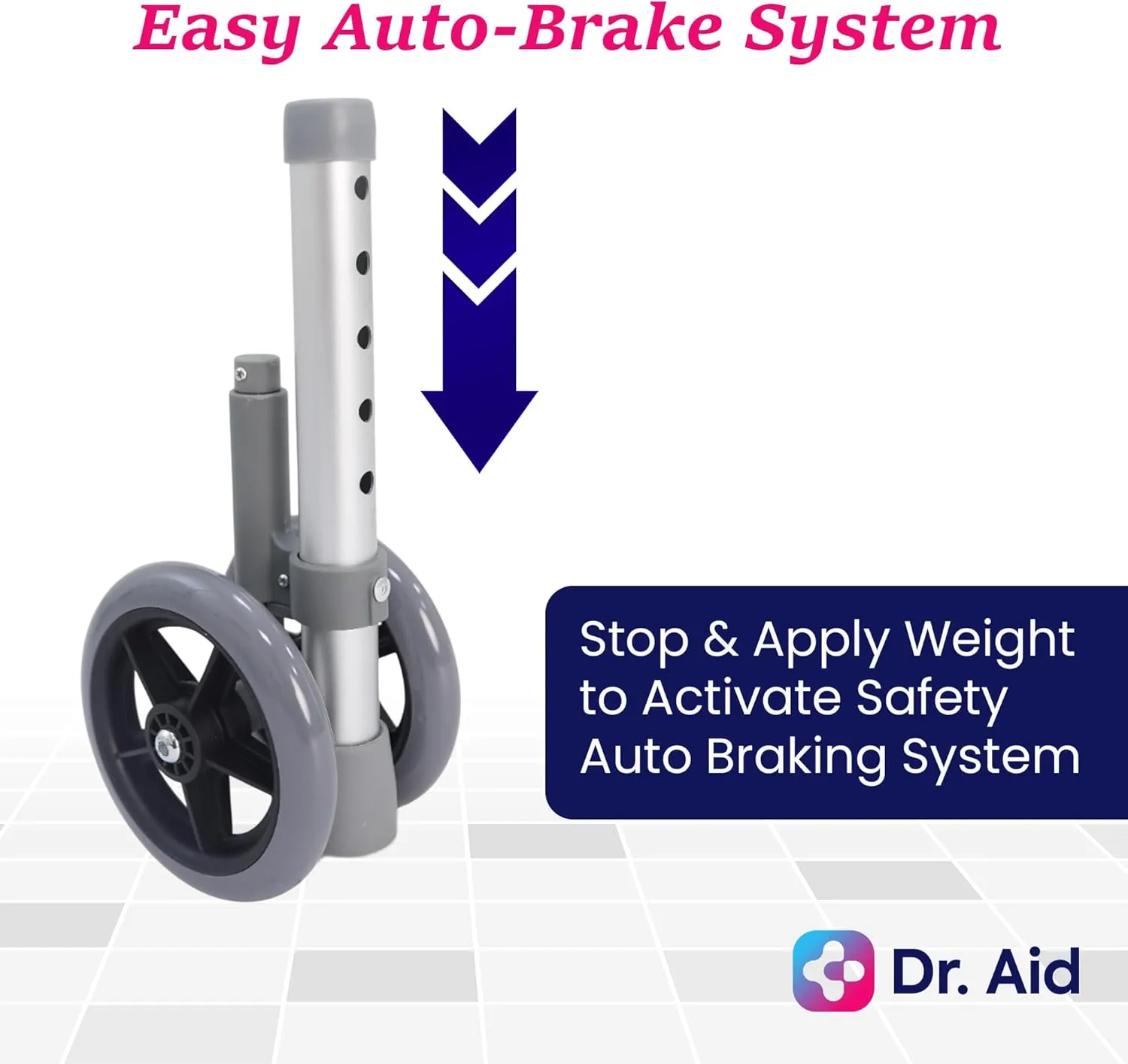 Premium Folding Walker with Wheels, 5" Auto Brake Double Front Wheel Walker, Lightweight Walkers for Seniors, Durable Aluminum Frame, Adjustable Height, Supports Up to 400lbs, Aluminum Gray