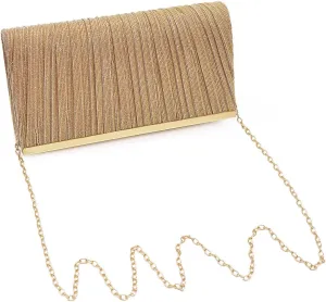 Premium Pleated Metallic Glitter Mesh Clutch Evening Bag Handbag