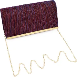 Premium Pleated Metallic Glitter Mesh Clutch Evening Bag Handbag