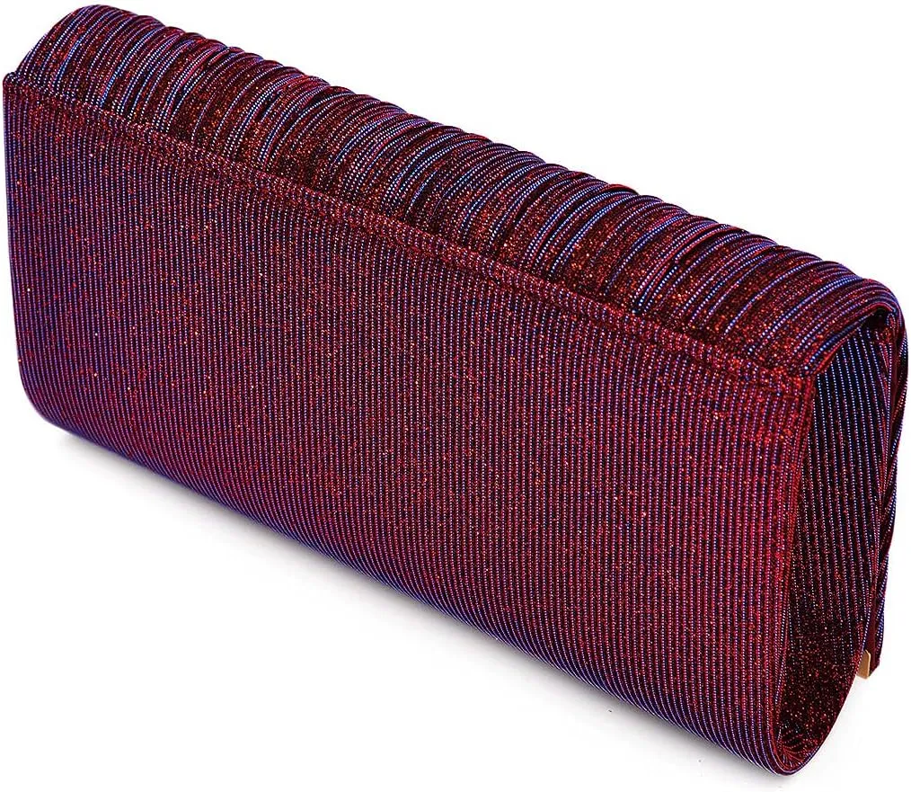 Premium Pleated Metallic Glitter Mesh Clutch Evening Bag Handbag