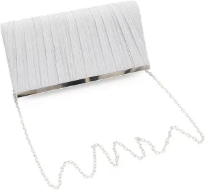 Premium Pleated Metallic Glitter Mesh Clutch Evening Bag Handbag
