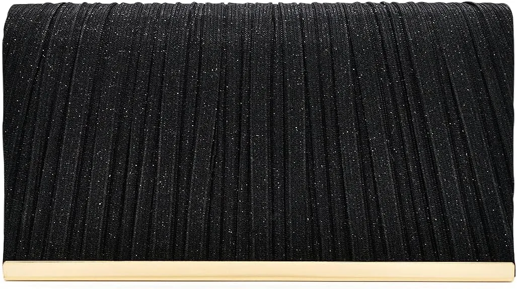 Premium Pleated Metallic Glitter Mesh Clutch Evening Bag Handbag