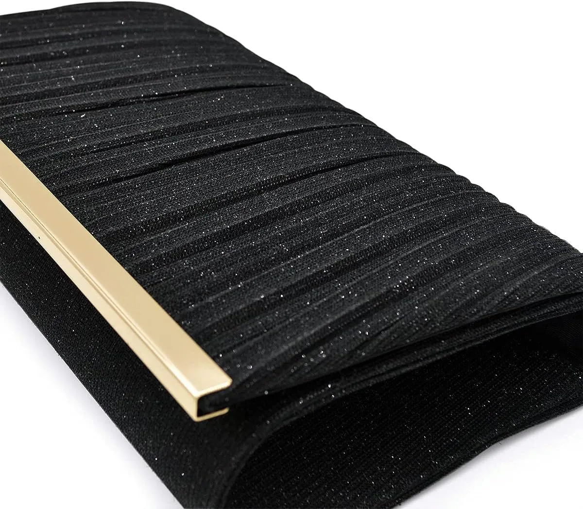 Premium Pleated Metallic Glitter Mesh Clutch Evening Bag Handbag