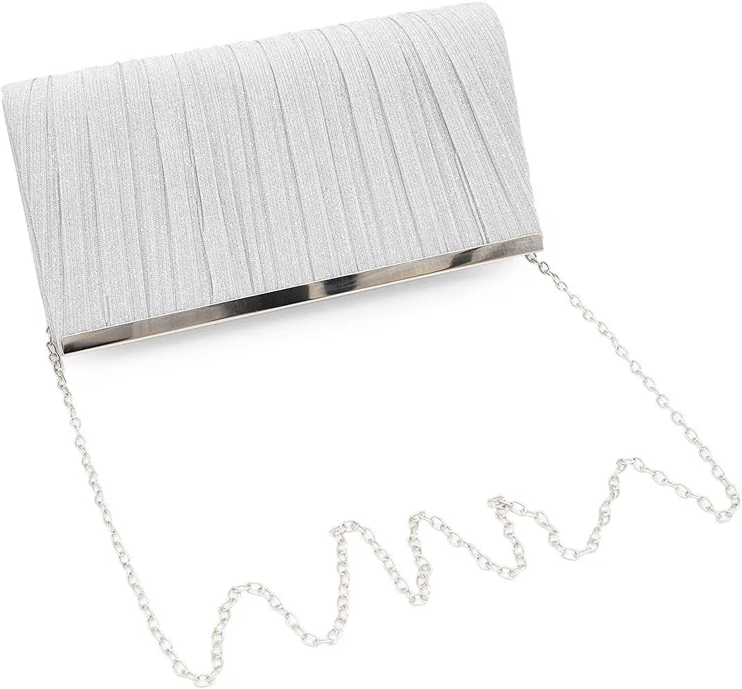 Premium Pleated Metallic Glitter Mesh Clutch Evening Bag Handbag