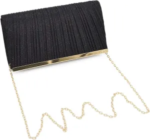 Premium Pleated Metallic Glitter Mesh Clutch Evening Bag Handbag