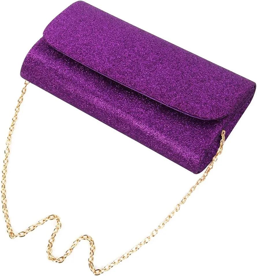 Premium Small Metallic Glitter Flap Clutch Evening Bag Handbag