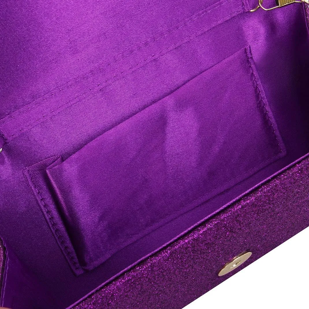 Premium Small Metallic Glitter Flap Clutch Evening Bag Handbag