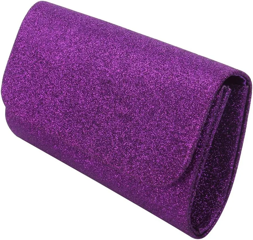 Premium Small Metallic Glitter Flap Clutch Evening Bag Handbag