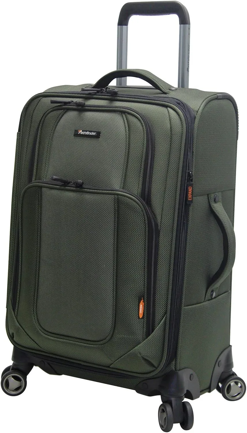 Presidential Designer Luggage Collection - Expandable Softside 21 Inch Carry on Bag - Durable Lightweight Suitcase with 8-Rolling Spinner Wheels (Olive)