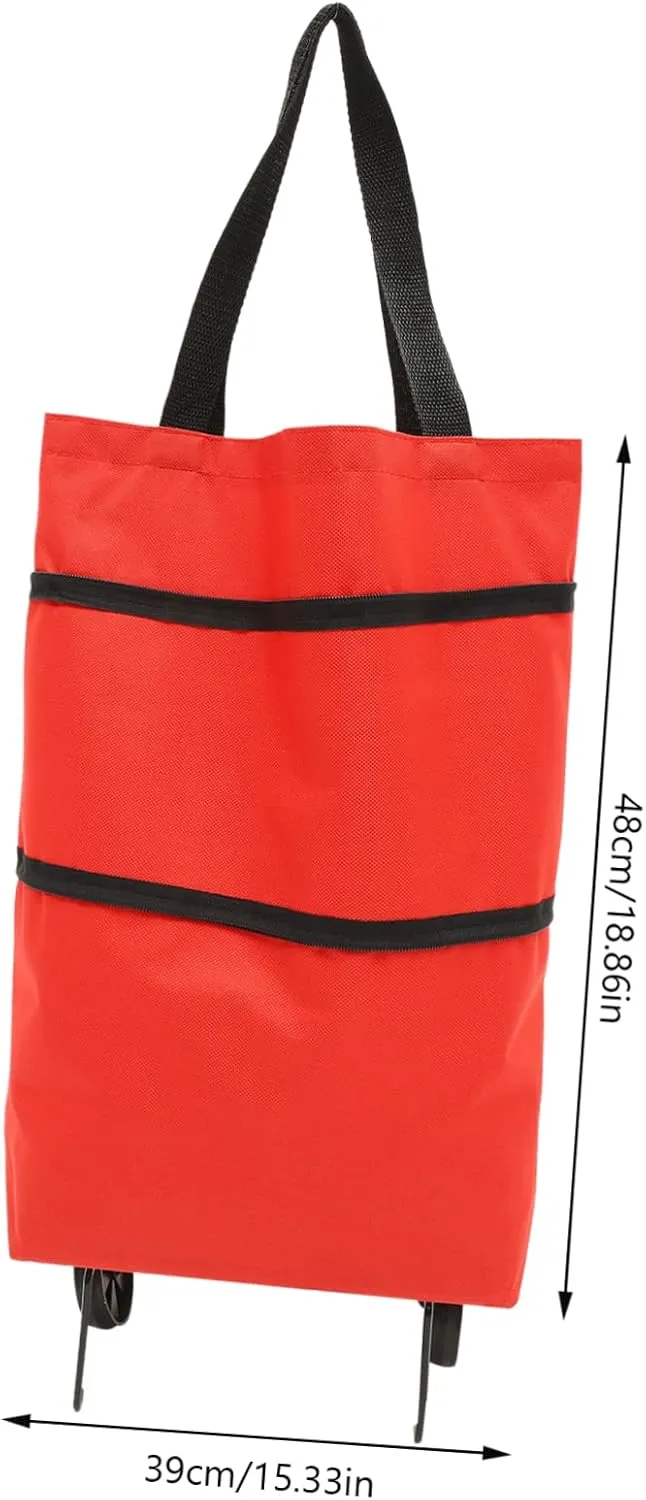 PRETYZOOM Storage Bag with Wheels Cart Wheeled Shopping Bag Travel Duffle Bag Pockets Seat Shopping Bag with