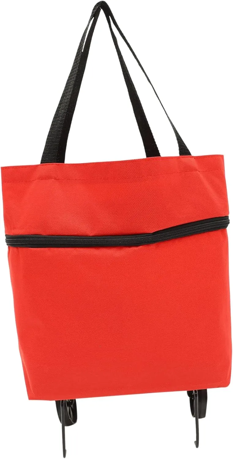 PRETYZOOM Storage Bag with Wheels Cart Wheeled Shopping Bag Travel Duffle Bag Pockets Seat Shopping Bag with