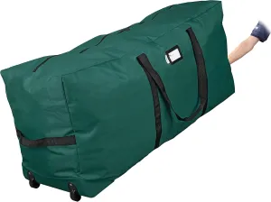 Primode Xmas Rolling Tree Storage Bag, Large Heavy Duty Storage Container, 22" Height X 16" Wide X 50" Long with 2 Wheels and Handles Fits Up to 6 Foot Tall Disassembled Holiday Tree (Green)
