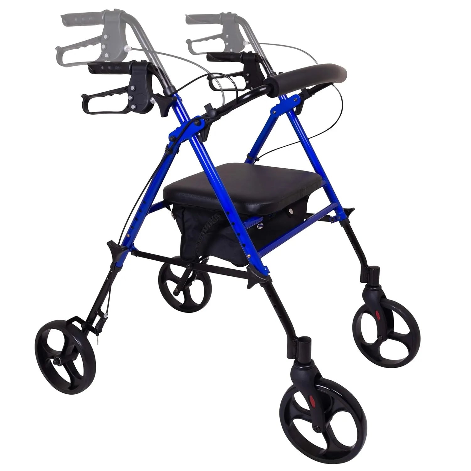 ProBasics Aluminum Height Adjustable Rollator - 8" Wheels - Comfortable Seat, Lockable Brakes, Convenient Storage - Mobility Aid for Seniors, Handicapped, Post-Surgery Recovery - Blue