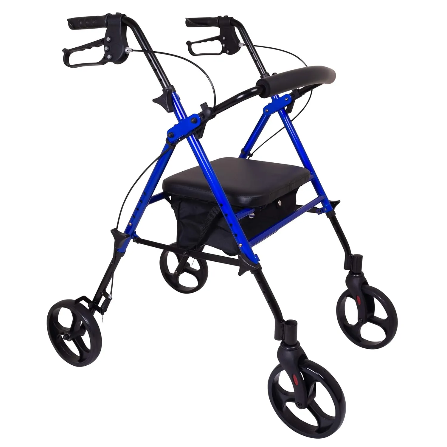 ProBasics Aluminum Height Adjustable Rollator - 8" Wheels - Comfortable Seat, Lockable Brakes, Convenient Storage - Mobility Aid for Seniors, Handicapped, Post-Surgery Recovery - Blue