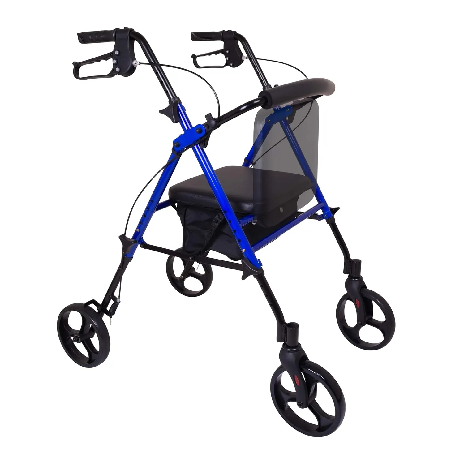 ProBasics Aluminum Height Adjustable Rollator - 8" Wheels - Comfortable Seat, Lockable Brakes, Convenient Storage - Mobility Aid for Seniors, Handicapped, Post-Surgery Recovery - Blue