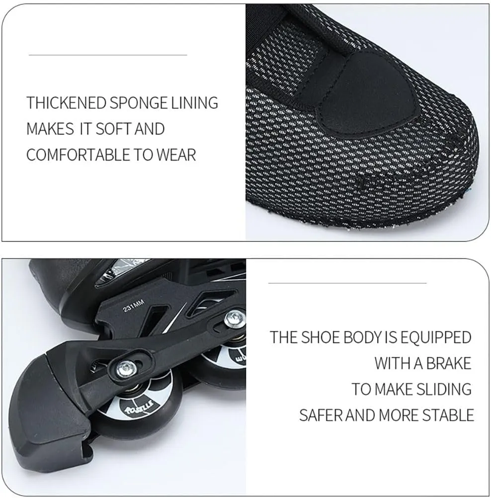 Professional Inline Skates - Unisex Fitness Roller Skates for Adults & Kids, Adjustable Size 4-12, Premium Wheels, Durable Construction, Enhanced Safety (Black)