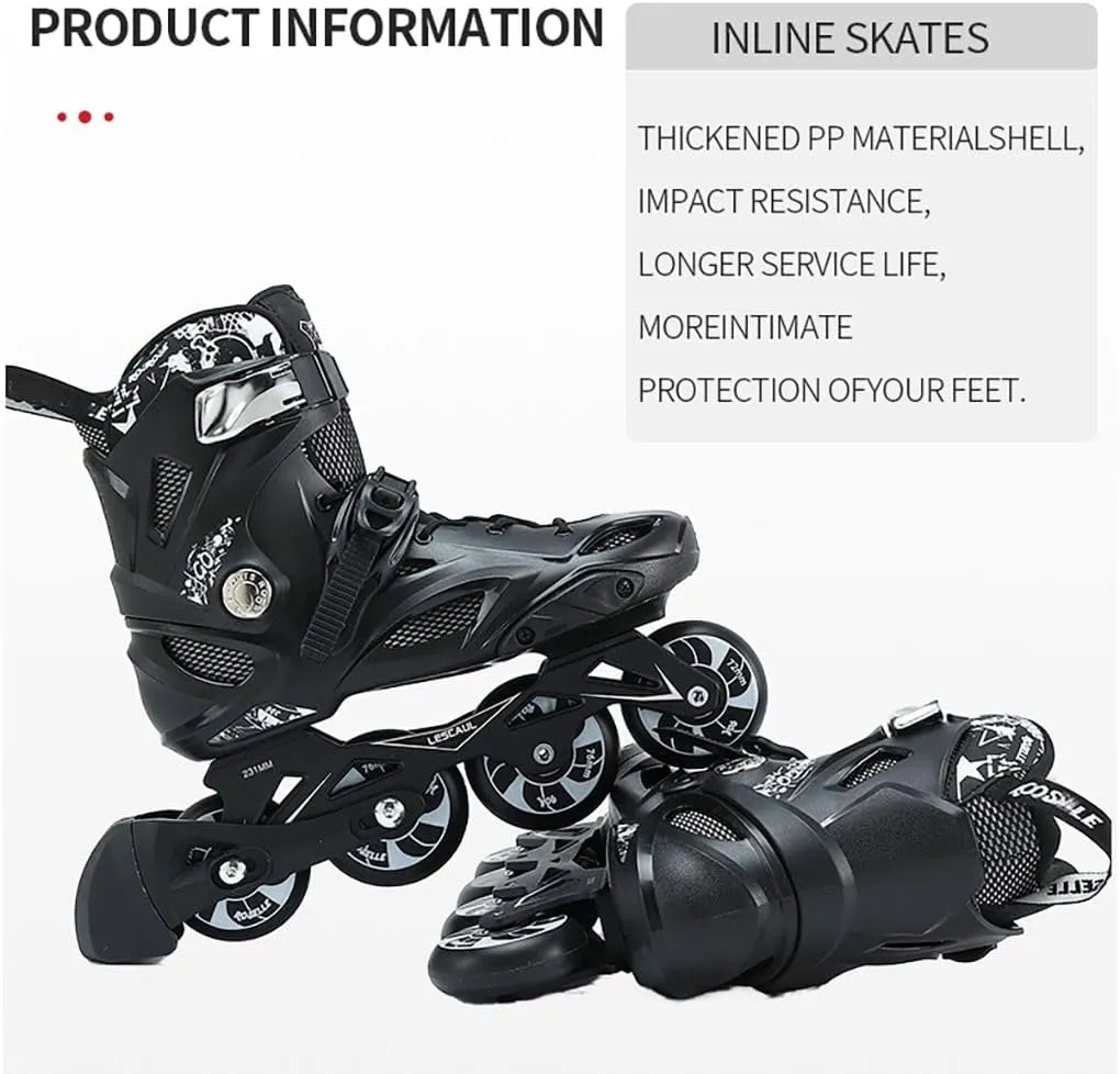 Professional Inline Skates - Unisex Fitness Roller Skates for Adults & Kids, Adjustable Size 4-12, Premium Wheels, Durable Construction, Enhanced Safety (Black)