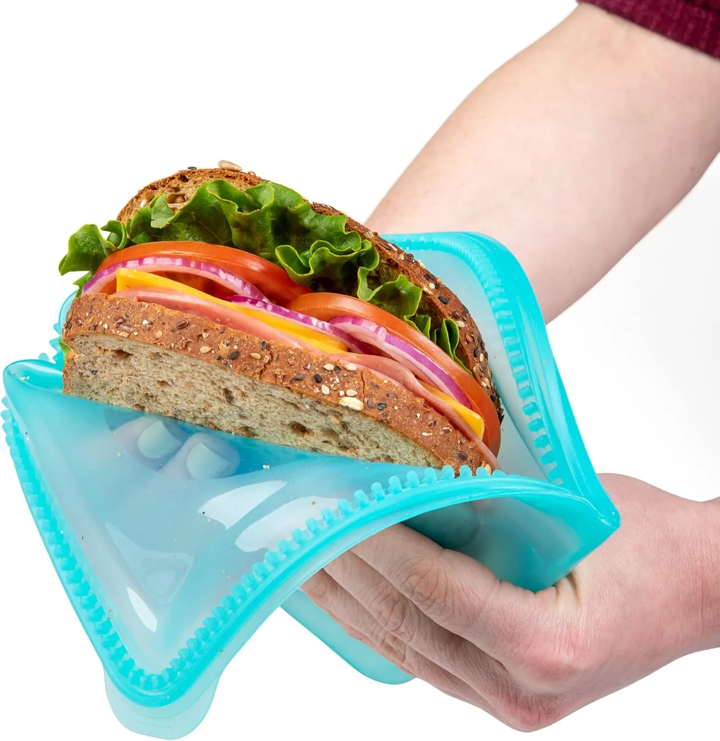 Progressive International ProKeeper Dual-Zipper 100% Silicone Sandwich Bag, Teal (Pack of 2)