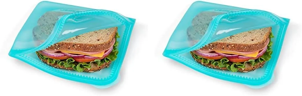 Progressive International ProKeeper Dual-Zipper 100% Silicone Sandwich Bag, Teal (Pack of 2)