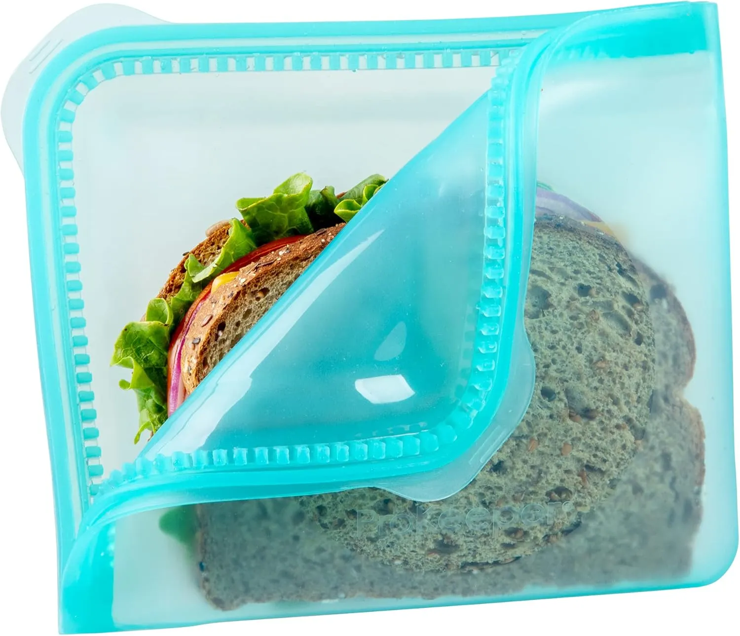 Progressive International ProKeeper Dual-Zipper 100% Silicone Sandwich Bag, Teal (Pack of 2)