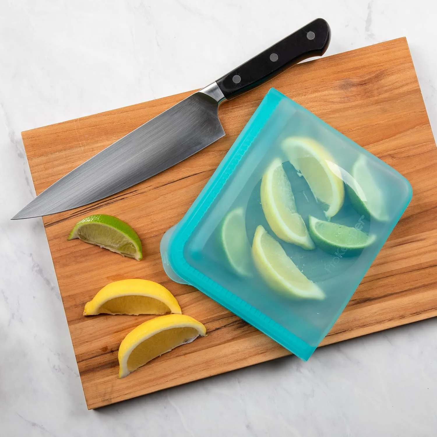 Progressive International ProKeeper Dual-Zipper 100% Silicone Sandwich Bag, Teal (Pack of 2)