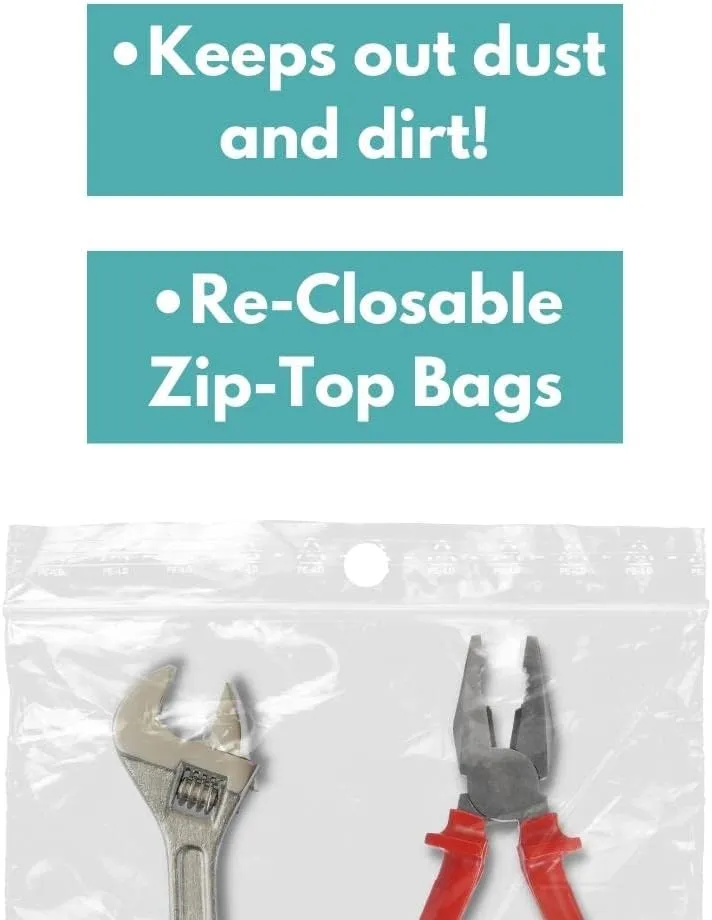 PSBM Clear Hang Hole Poly Bag, Reclosable Plastic Bags, 6 x 9 Inch, 2 Mil, 1000 Pack