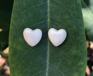 Puffed Heart Mammoth Ivory Earrings