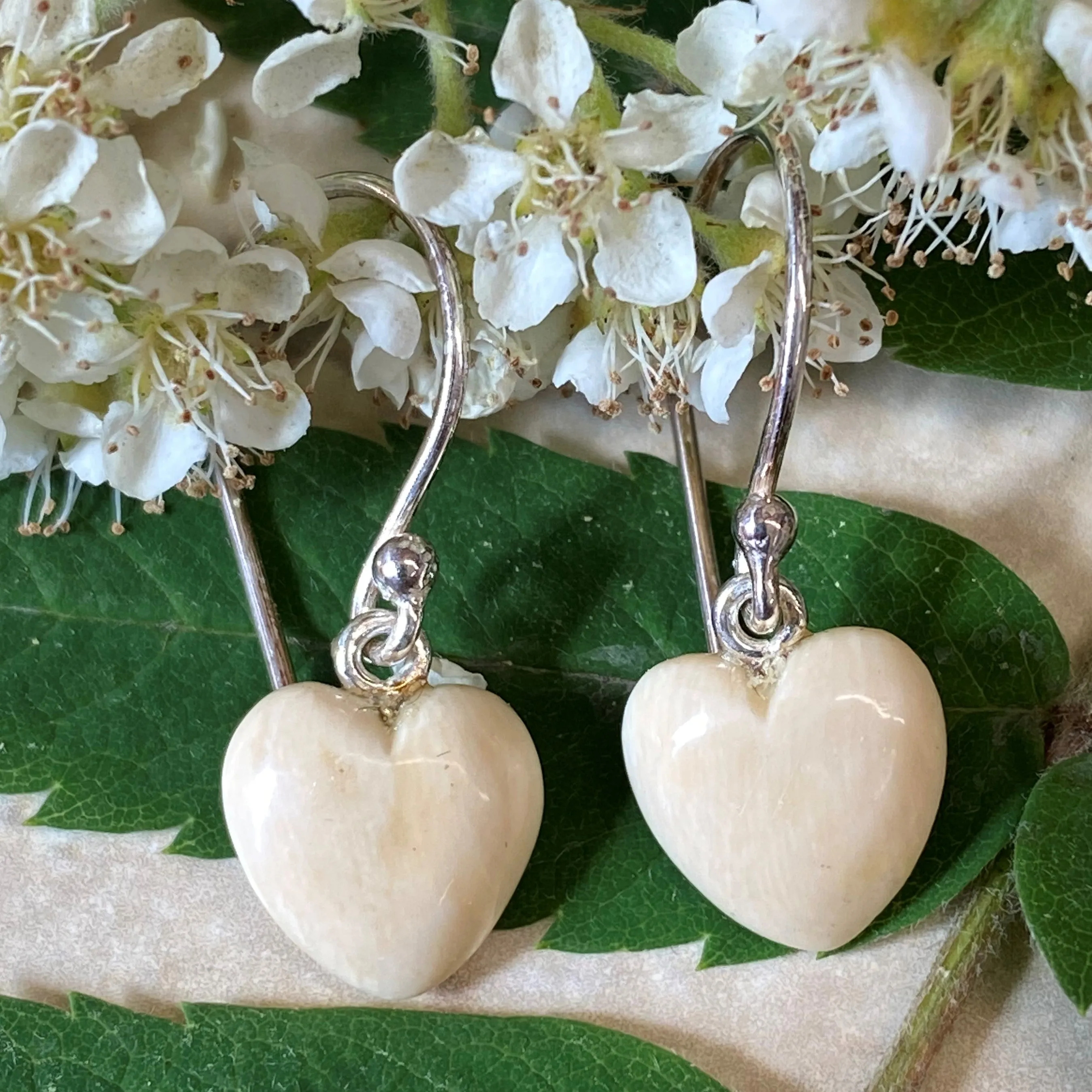 Puffed Heart Mammoth Ivory Earrings