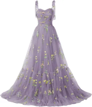 Puffy Sleeve Fairy Prom Dresses 2025 Flower Embroidery Tulles Formal Party Gowns Flower Ball Gown for Women RO011
