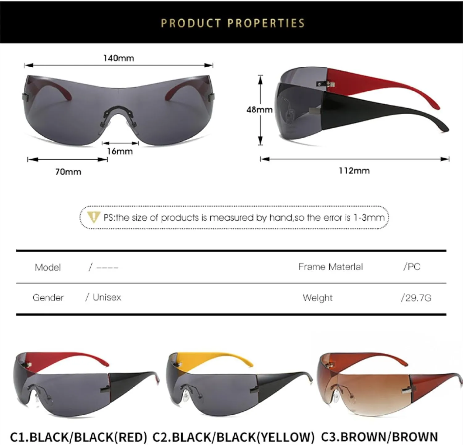 Punk One Piece Sunglasses Women Luxury Sun Glasses Shades Eyewear Uv400