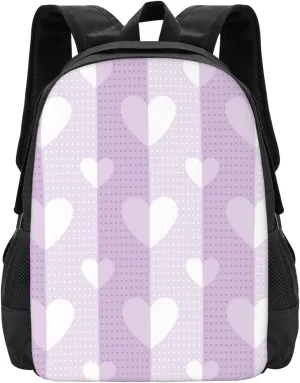 Purple And White Love Hearts Lightweight Packable Backpack Travel Casual Large Capacity Daypack Foldable Backpack For Men Women
