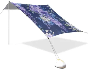 Purple Wisteria Flowers Beach Cabana Tent UPF50  Easy Setup Portable Sunshade with Sandbags and Shovel for Camping, Picnics, Backyard & Fishing