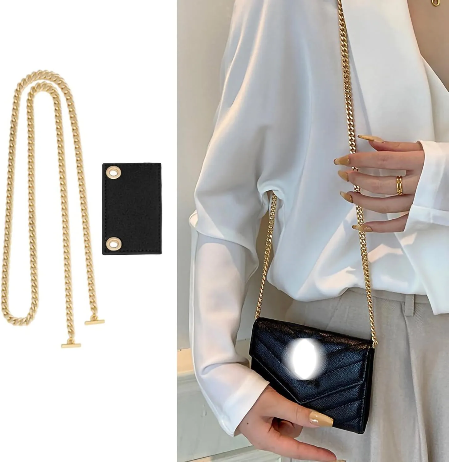 Purse Conversion Kit with Premium Felt Insert & 120cm Alloy Chain - Convert Your Wallet into Crossbody Bag
