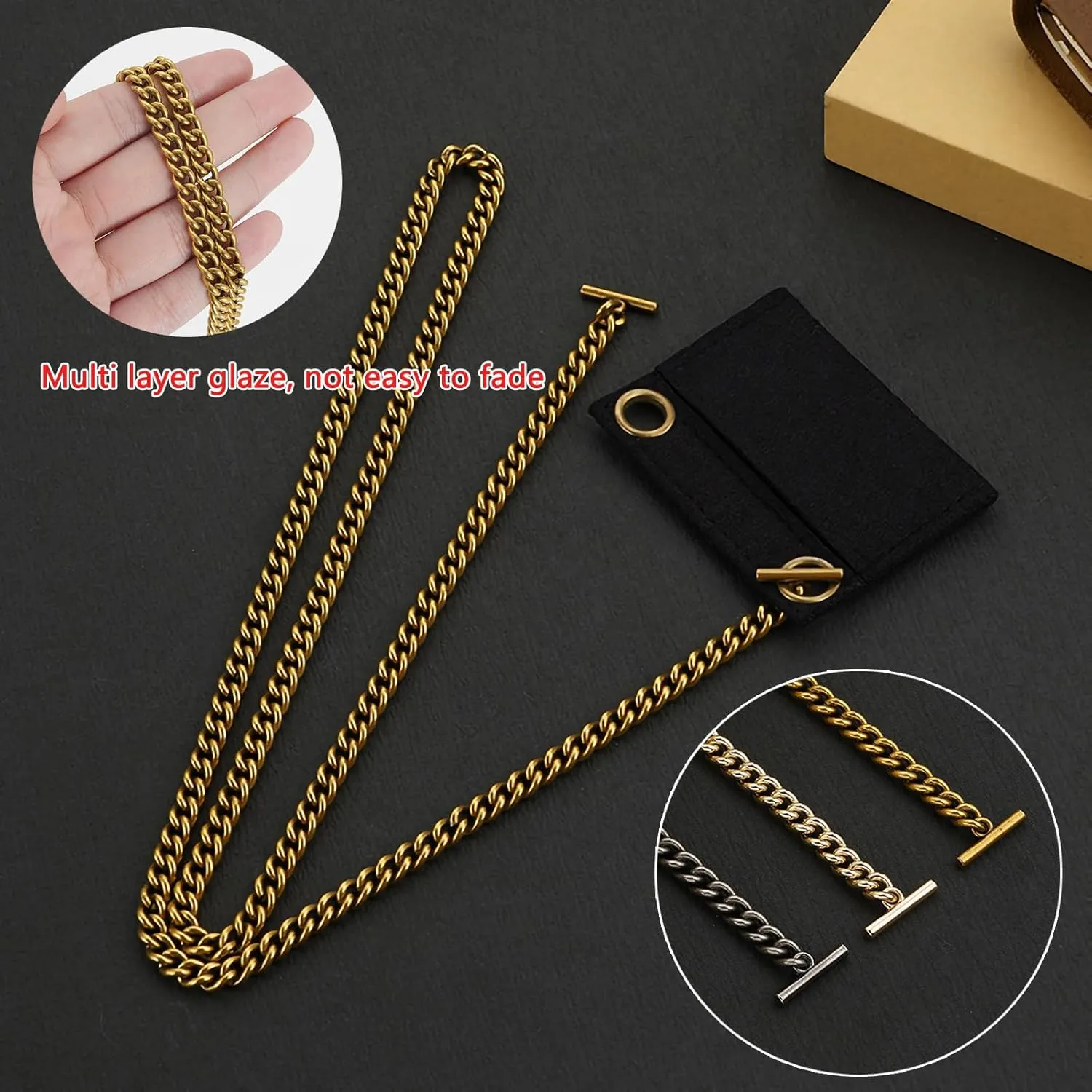 Purse Conversion Kit with Premium Felt Insert & 120cm Alloy Chain - Convert Your Wallet into Crossbody Bag
