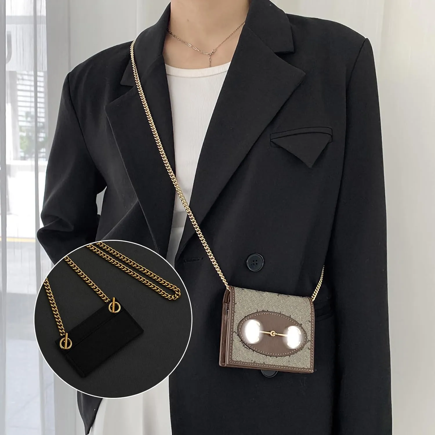 Purse Conversion Kit with Premium Felt Insert & 120cm Alloy Chain - Convert Your Wallet into Crossbody Bag