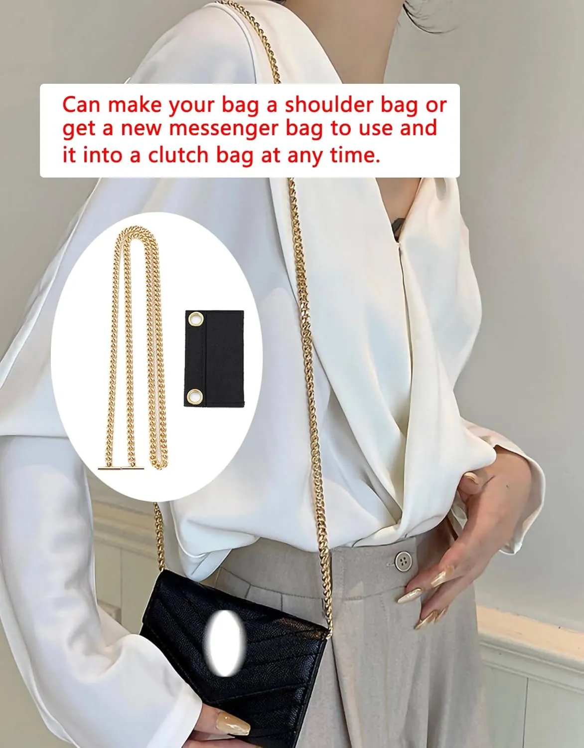 Purse Conversion Kit with Premium Felt Insert & 120cm Alloy Chain - Convert Your Wallet into Crossbody Bag