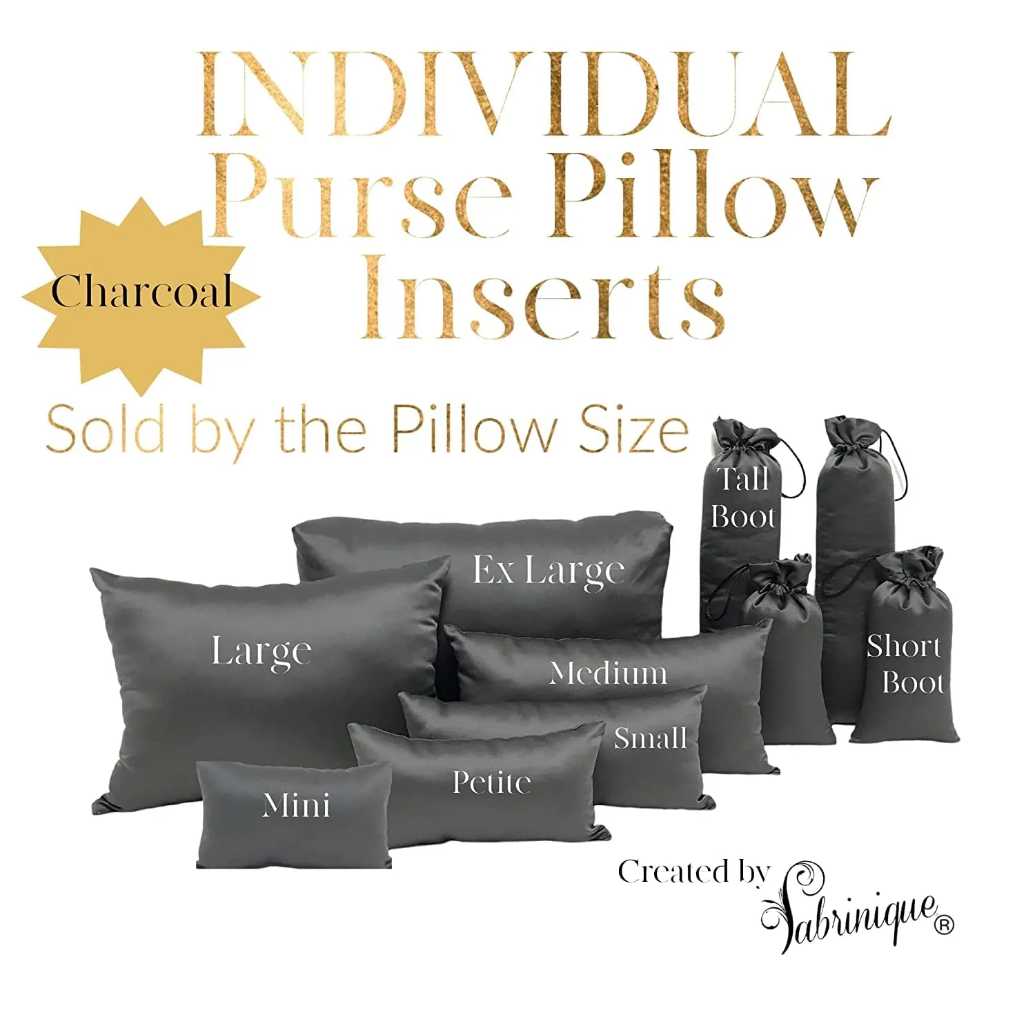Purse Insert Pillows - Custom Cushioned Handbag Fillers by Fabrinique - Shaper Inserts to Maintain Small to Large Purses - Insert Stuffers Prevent Creases & Damage for Bag Storage - Charcoal - Large