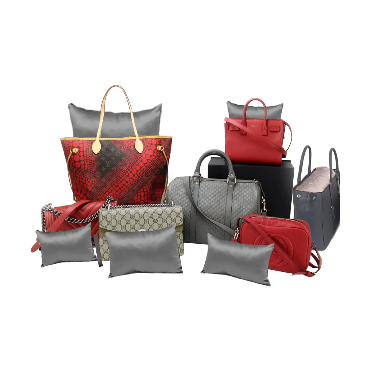 Purse Insert Pillows Set - Custom Cushioned Handbag Fillers by Fabrinique - Set of Shaper Inserts Made to Maintain Small to Extra Large Bags - Prevent Creases and Damage (Ice Grey, S-XL 5PC Set)