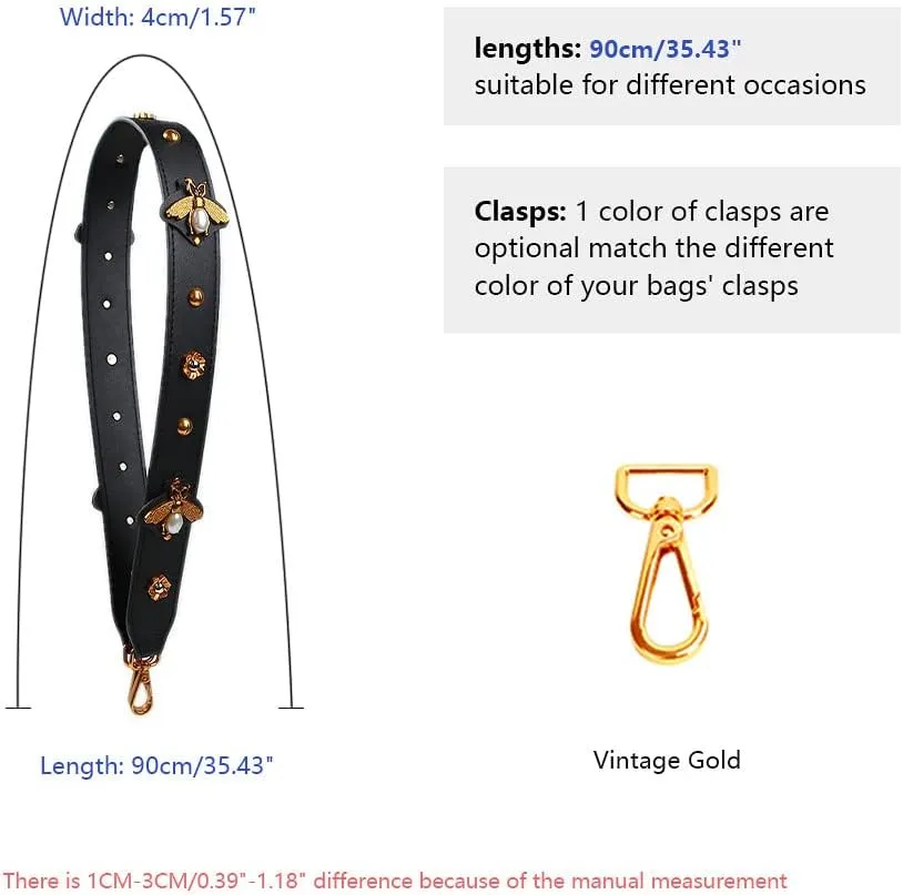 Purse Straps Replacement Crossbody Guitar Straps Luggage Straps for Women's Shoulder Handbags Rivets Brown(Bee)