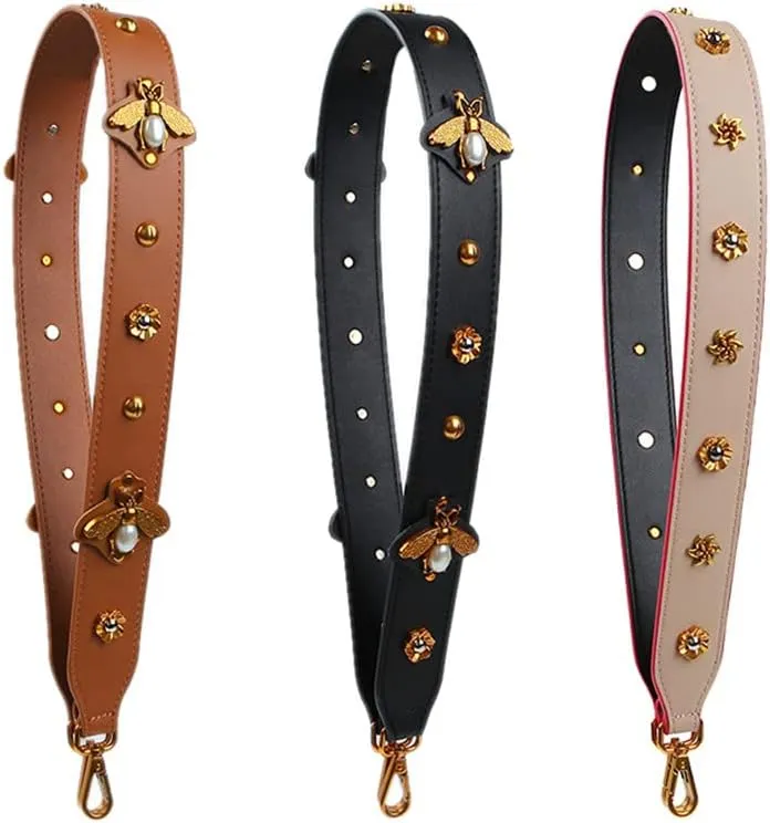 Purse Straps Replacement Crossbody Guitar Straps Luggage Straps for Women's Shoulder Handbags Rivets Brown(Bee)