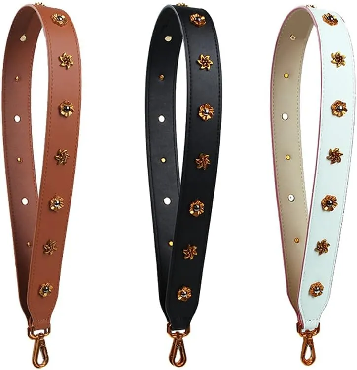 Purse Straps Replacement Crossbody Guitar Straps Luggage Straps for Women's Shoulder Handbags Rivets Brown(Bee)
